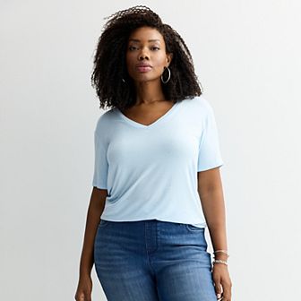 Plus Size Nine West Essential Soft Spun Short Sleeve V-Neck Tee