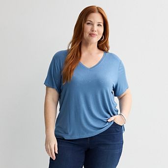 Plus Size Nine West Essential Soft Spun Short Sleeve V-Neck Tee