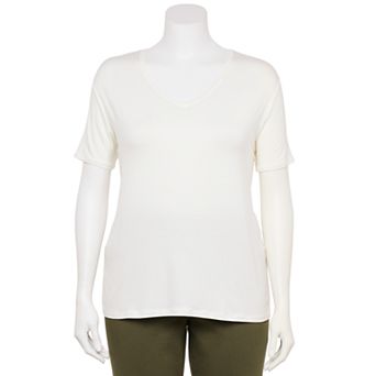 Plus Size Nine West Essential Soft Spun Short Sleeve V-Neck Tee