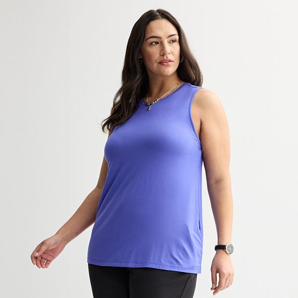 Plus Size Nine West Essential Easy High-Neck Tank - Wesley Purple (2X)