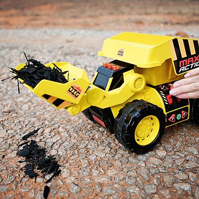 Maxx Action 2-N-1 Dig Rig – Dump Truck and Front End Loader with Lights, Sounds and Motorized Drive