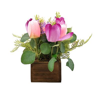 Everyday Decor Artificial Colorful Tulip Box Table Decor