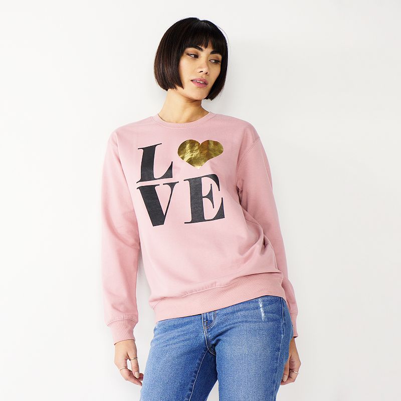 Womens Celebrate Togehter Fleece Love Graphic Sweatshirt, Size: XS, Dark P