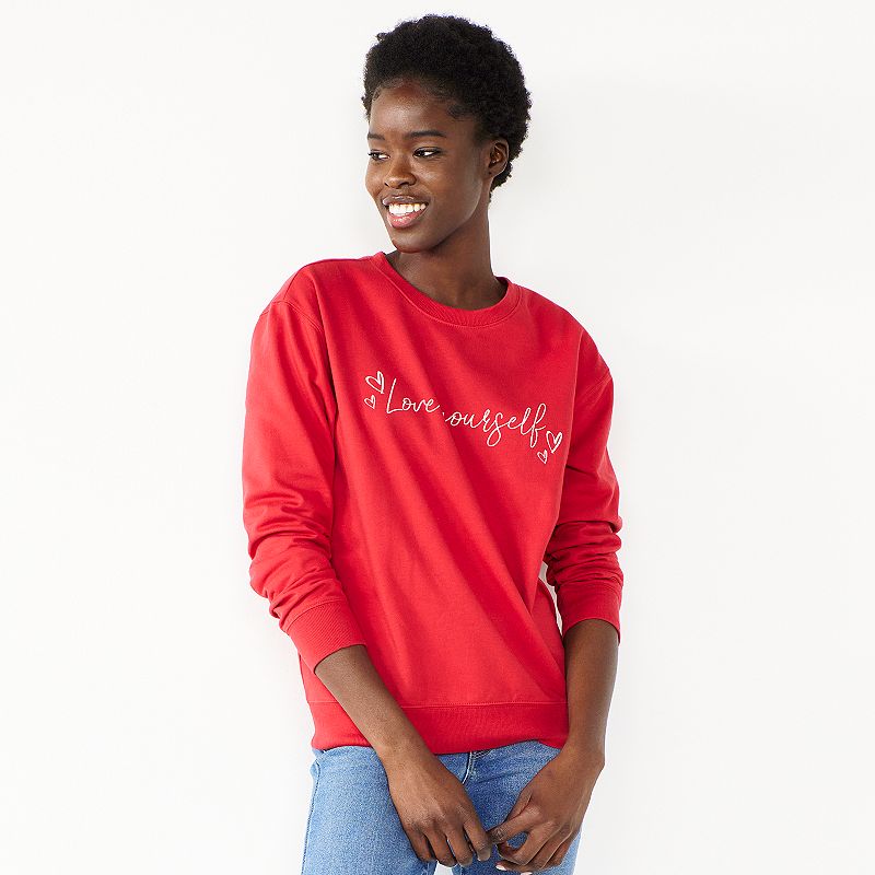 Womens Celebrate Togehter Fleece Love Graphic Sweatshirt, Size: XS, Red