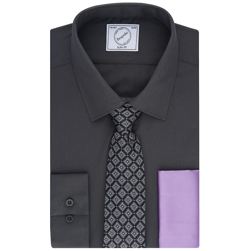 Mens Bespoke Slim-Fit Dress Shirt, Pocket Square & Tie Set, Size: Small 32