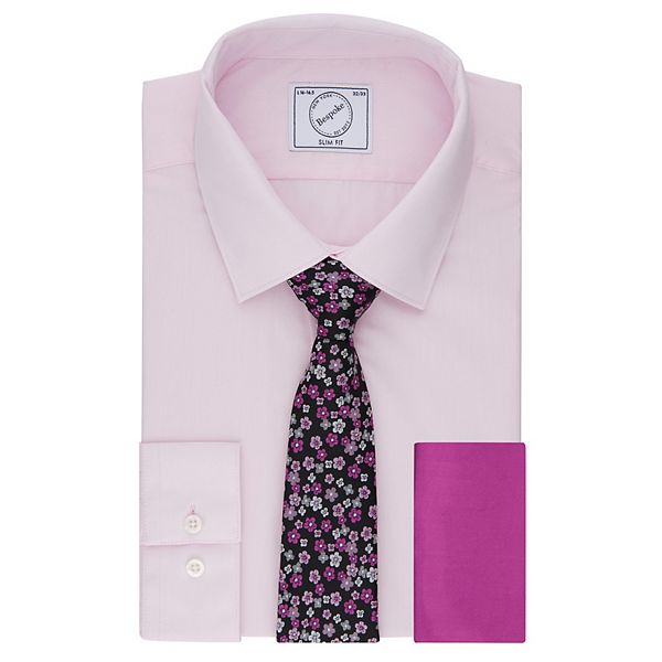 Men's Bespoke ClassicFit Dress Shirt, Tie & Pocket Square Set Pink (L36/37) BrickSeek