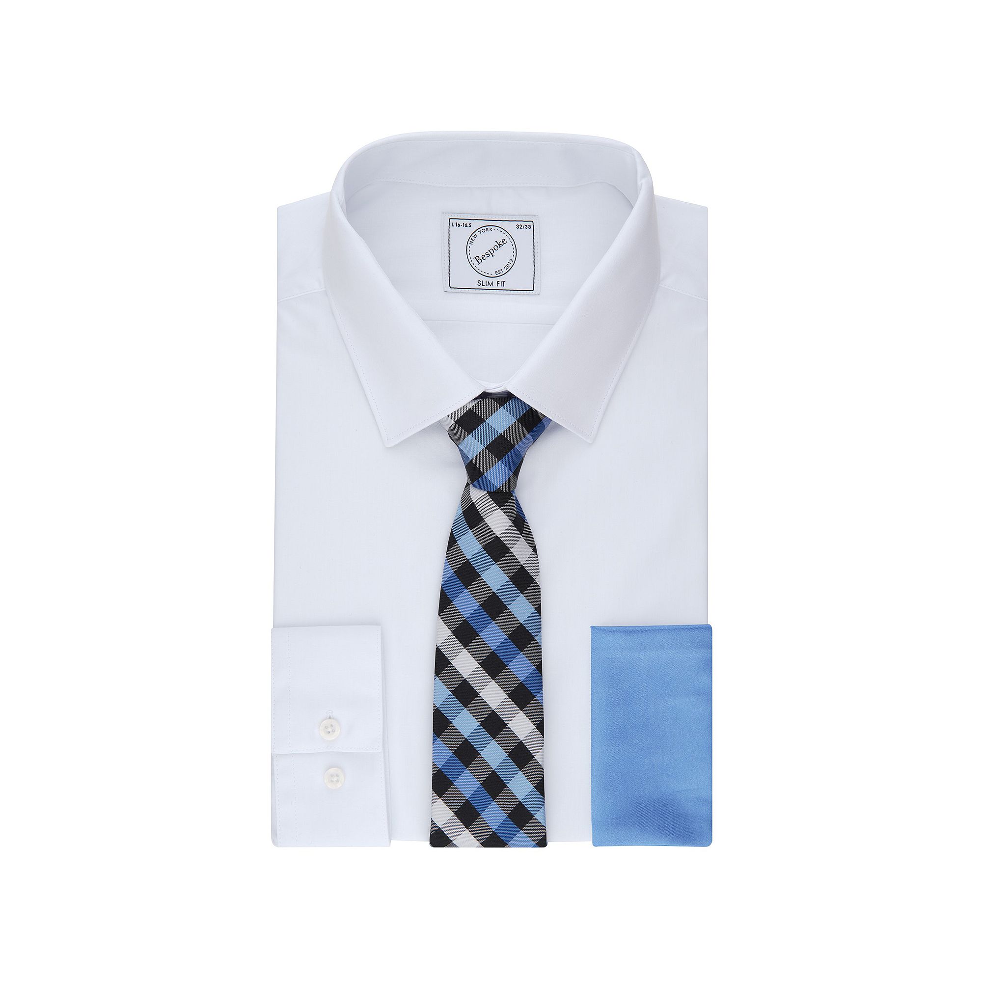 Mens Bespoke Slim-Fit Dress Shirt, Pocket Square & Tie Set, Size: Medium-3