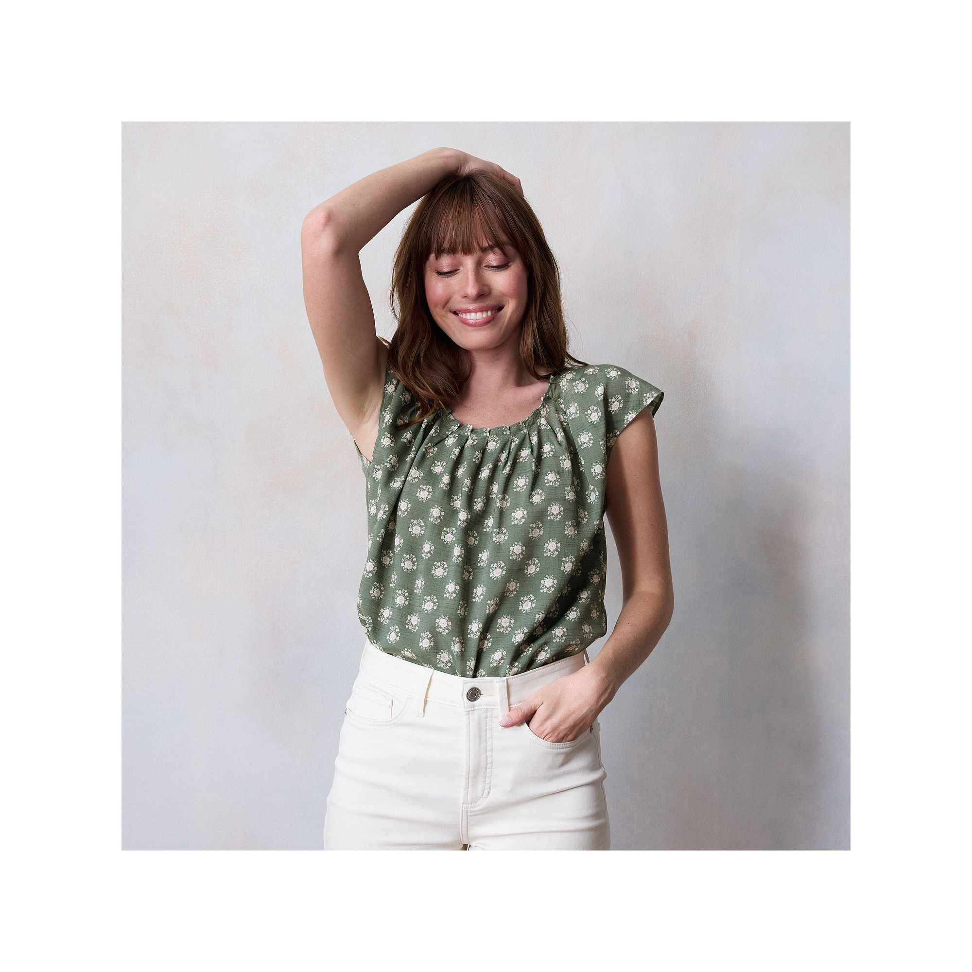 Womens LC Lauren Conrad Pleated Scoopneck Top, Size: Small, Aspen Ana Flor
