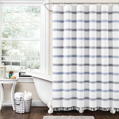 Lush Decor Stripe Woven Textured Yarn Dyed Shower Curtain