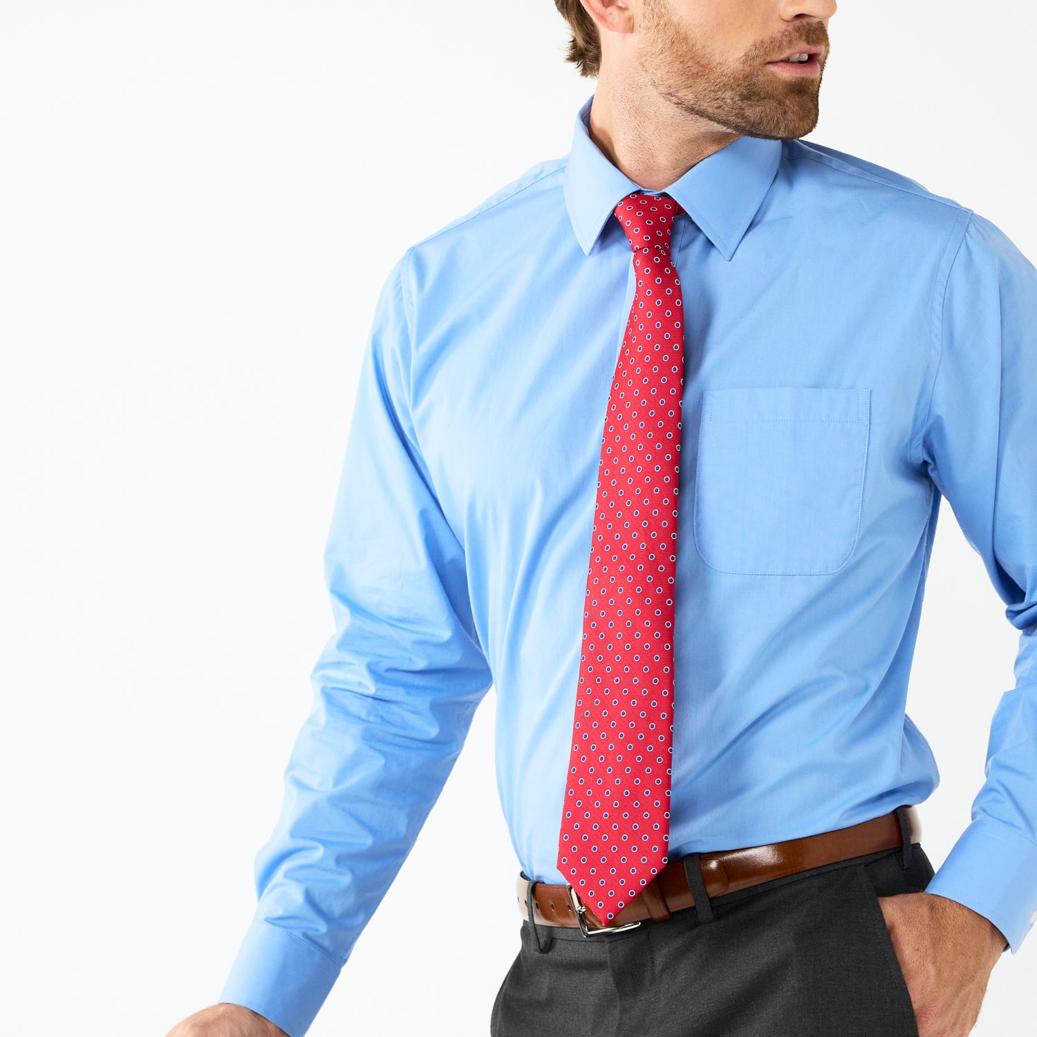 Men's Bespoke Classic-Fit Dress Shirt, Tie \u0026 Pocket Square Set, Size: Medium-34/35, Cobblestone