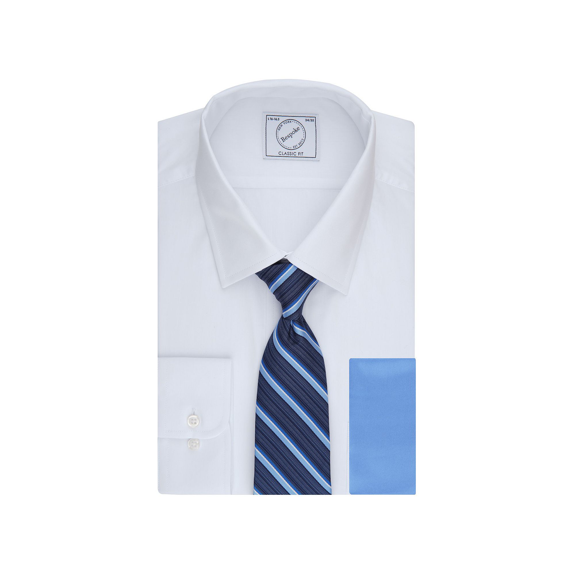 Mens Bespoke Classic-Fit Dress Shirt, Tie & Pocket Square Set, Size: Mediu