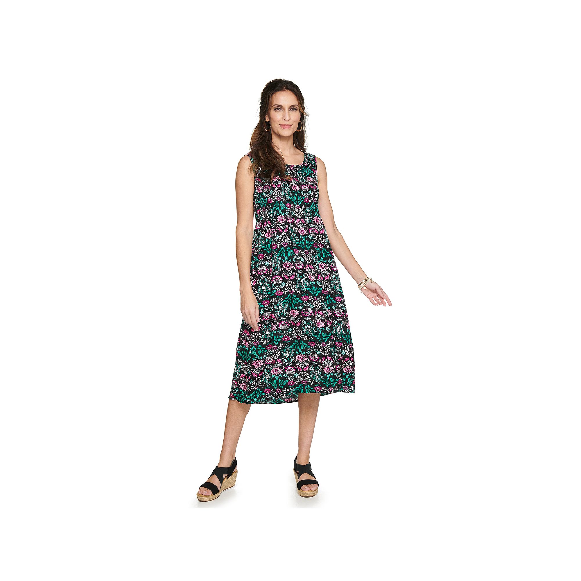 Petite Croft & Barrow® Smocked Midi Dress, Womens, Size: XS Petite, Black