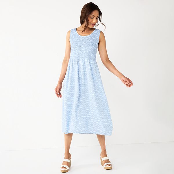 Petite Croft Barrow Smocked Swing Midi Dress Blue Tiny