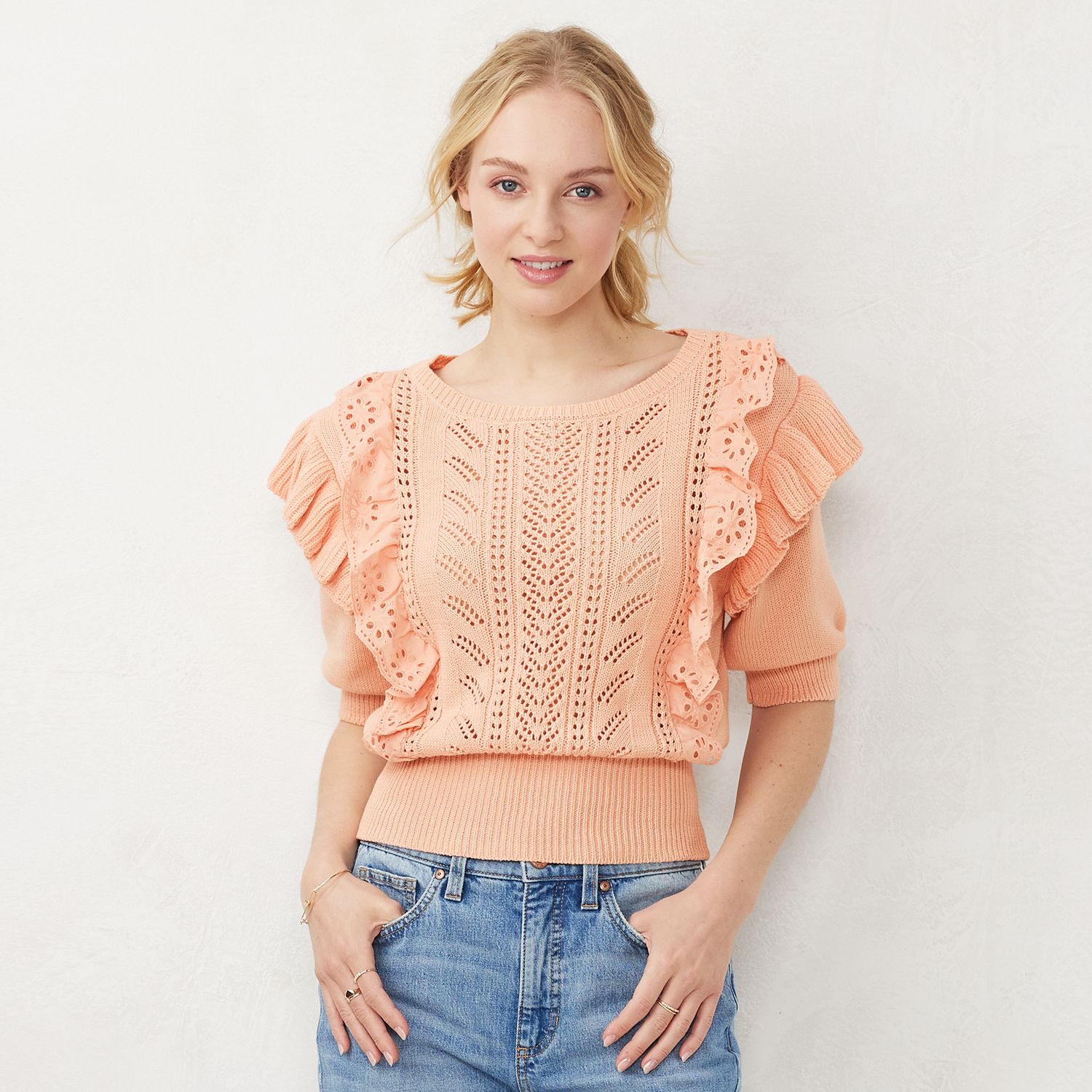 Image for LC Lauren Conrad Women's Ruffle Pointelle Sweater Top at Kohl's.