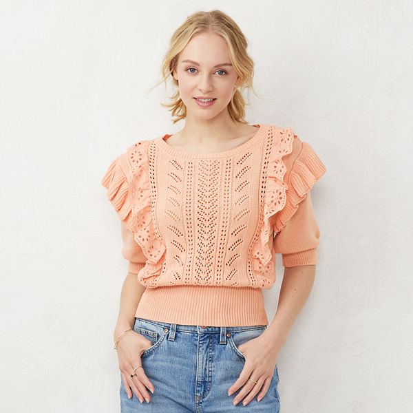 Pointelle Ruffle Sweater Tank Top