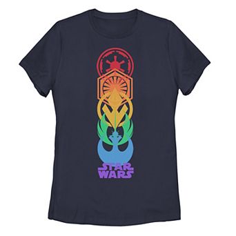 Juniors' Star Wars Pride Rainbow Logo Stack Tee