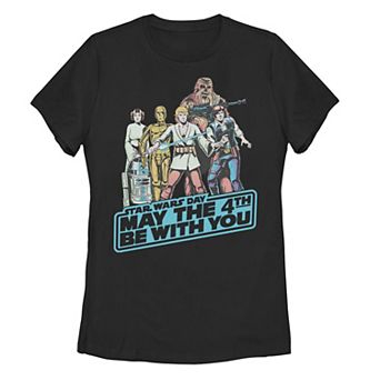 Juniors' Star Wars May The 4th Group Retro Poster Tee