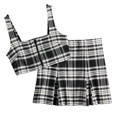 Juniors' Almost Famous Zip Front Cropped Tank Top & Mini Skirt Set