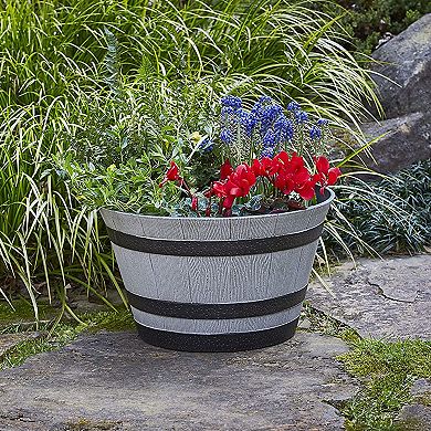 Southern Patio HDR-055457 Resin Whiskey Barrel Outdoor Garden Planter Pot, Gray