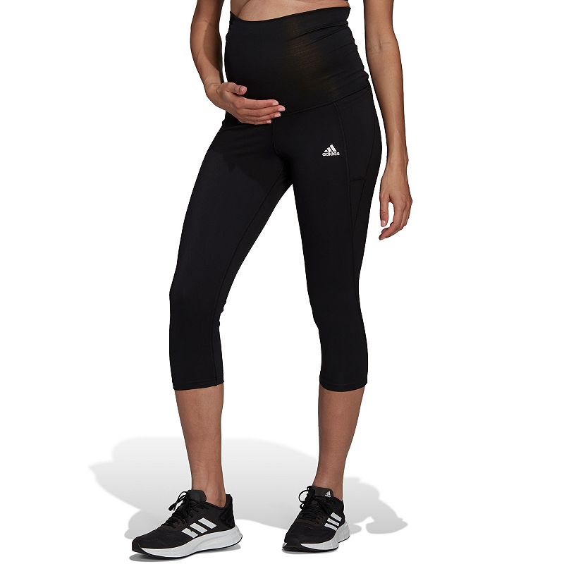 Maternity adidas High-Waisted Capri Leggings, Womens, Size: XS, Black