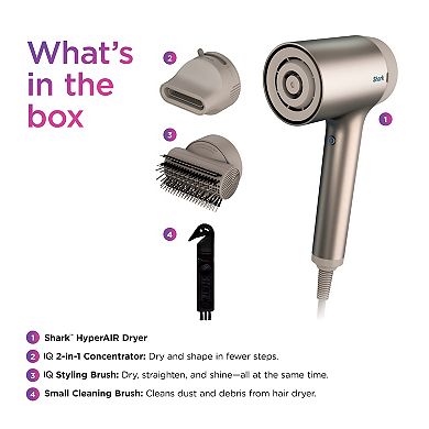 Shark® HyperAIR Ionic Hair Dryer with IQ 2-in-1 Concentrator & Styling Brush Attachments