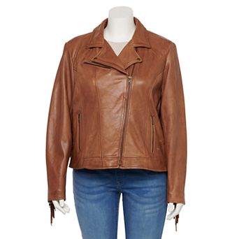 Plus Size Whet Blu Daisy Fringe Asymmetrical Leather Jacket