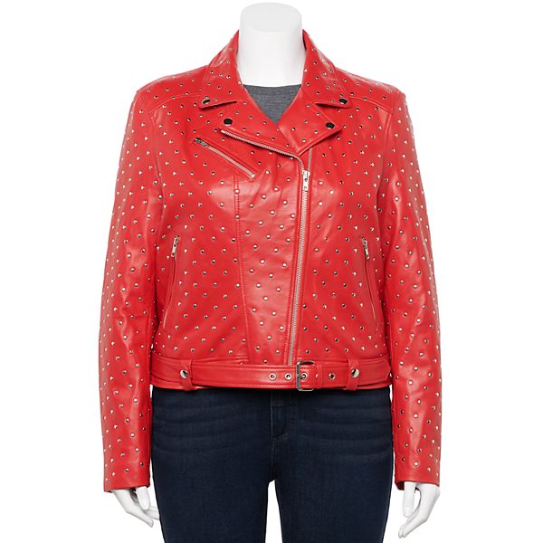 Plus size studded outlet leather jacket