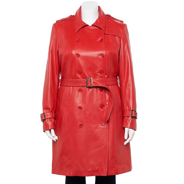 Plus Size Whet Blu Leather Trench Coat