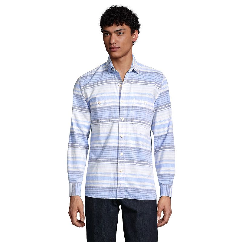 49027771 Mens Lands End Tailored-Fit Chambray Work Shirt, S sku 49027771