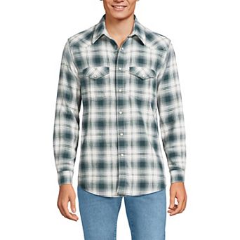 Men's Lands' End Plaid Western-Style Shirt
