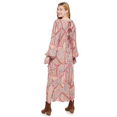 Juniors' Live To Be Spoiled Long Sleeve Tiered Maxi Dress