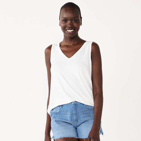 Women's Nine West Easy V-Neck Tank Top - White Knight (X SMALL)