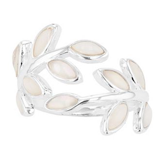 City Luxe Silver Tone Mother-of-Pearl Leaf Wrap Ring