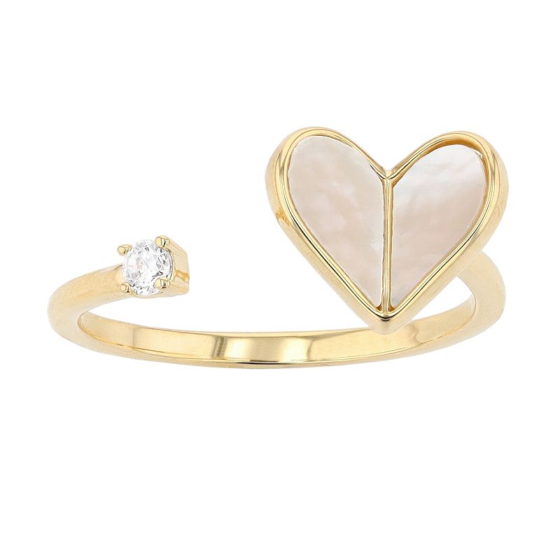 City Luxe 14k Gold-Plated Mother-of-Pearl & Cubic Zirconia Heart Wrap Ring,