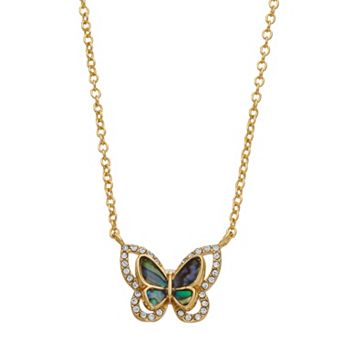 City Luxe 14k Gold-Plated Abalone & Crystal Butterfly Necklace