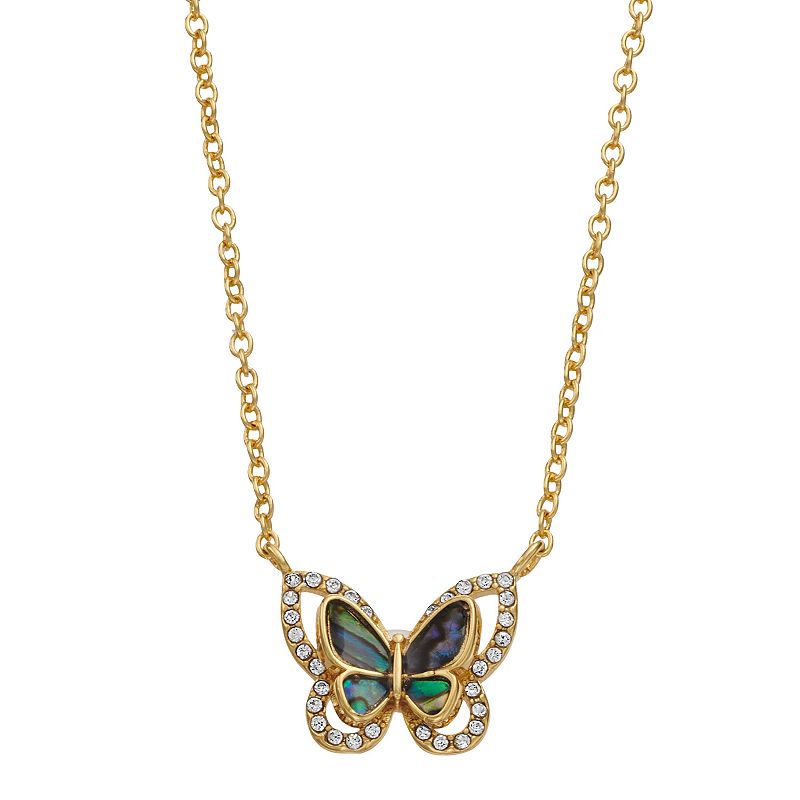 City Luxe 14k Gold-Plated Abalone & Crystal Butterfly Necklace, Womens, Mu