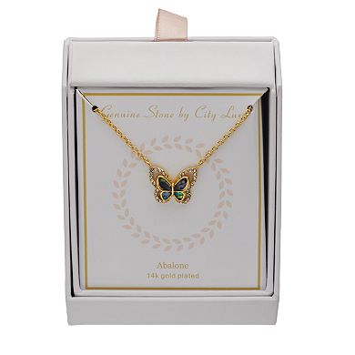 City Luxe 14k Gold-Plated Abalone & Crystal Butterfly Necklace