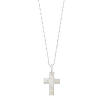 City Luxe Fine Silver Plated Mother-of-Pearl Cross Pendant Necklace