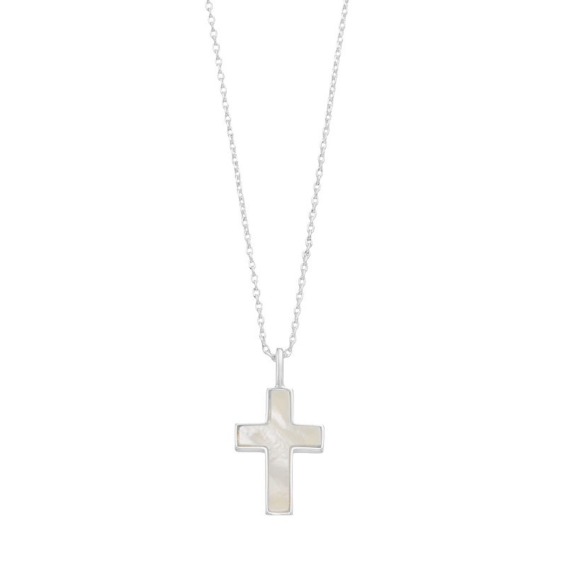 City Luxe Fine Silver Plated Mother-of-Pearl Cross Pendant Necklace, Women