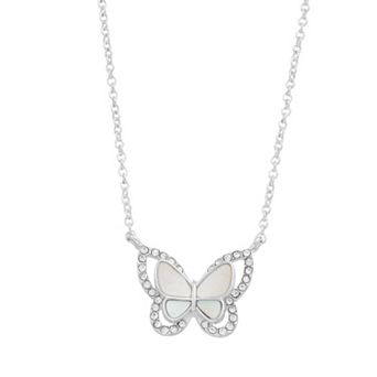 City Luxe Fine Silver-Plated Mother-of-Pearl & Crystal Butterfly Necklace