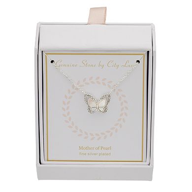 City Luxe Fine Silver-Plated Mother-of-Pearl & Crystal Butterfly Necklace