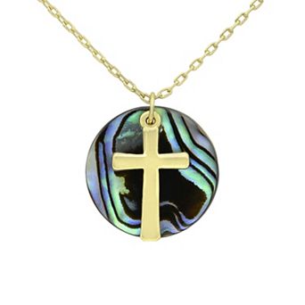 City Luxe Abalone Disc & Cross Necklace
