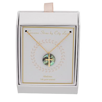 City Luxe Abalone Disc & Cross Necklace