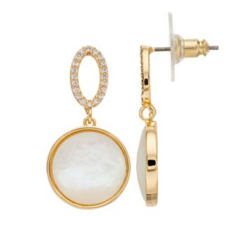 City Luxe Mother-of-Pearl & Cubic Zirconia Oval Drop Disc Earrings