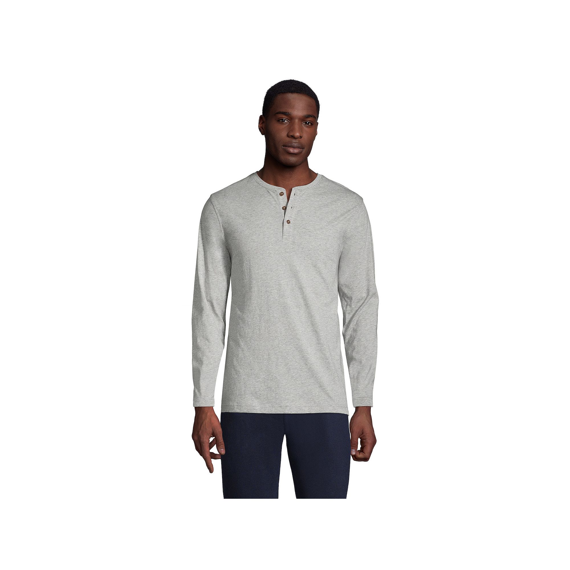 Mens Lands End Long Sleeve Supima Jersey Henley Top, Size: Medium, Light 
