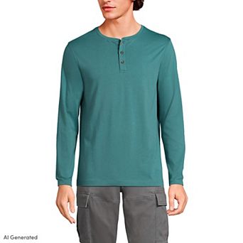 Men's Lands' End Long Sleeve Supima Jersey Henley Top
