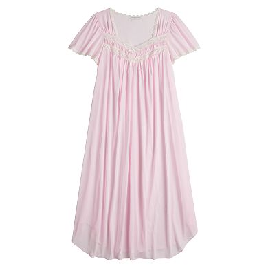 Women's Miss Elaine Essentials Silk Essence Tricot Short Sleeve Long Nightgown