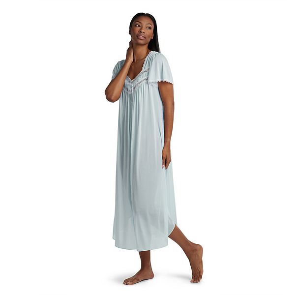 Petite Miss Elaine Essentials Silk Essence Tricot Short Sleeve Long  Nightgown