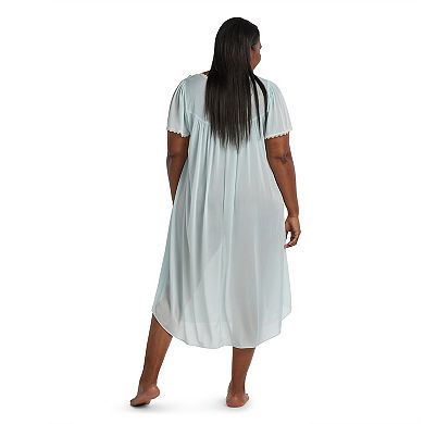 Plus Size Miss Elaine Essentials Silk Essence Tricot Short Sleeve Long Nightgown