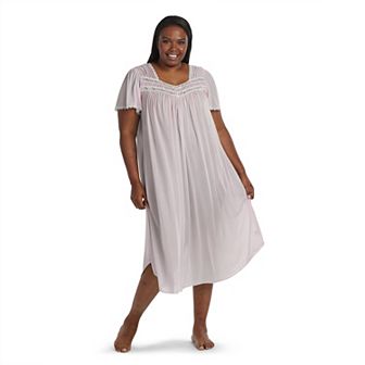 Plus Size Miss Elaine Essentials Silk Essence Tricot Short Sleeve Long Nightgown